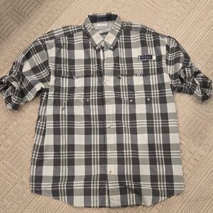 Columbia Large Men's Black and White Plaid Shirt